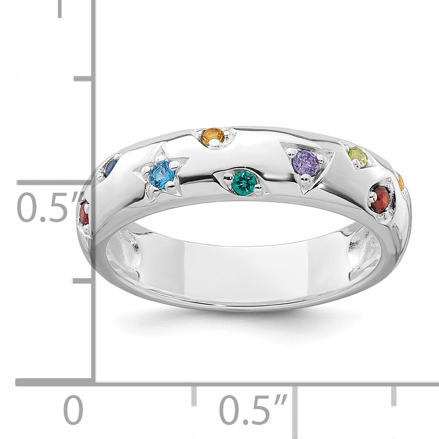 Sterling Silver Rhodium-plated Polished Multicolor CZ Geometric Shapes 5.00mm Band Size 6 Ring