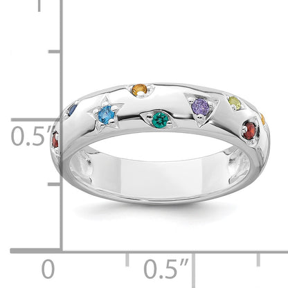 Sterling Silver Rhodium-plated Polished Multicolor CZ Geometric Shapes 5.00mm Band Size 6 Ring
