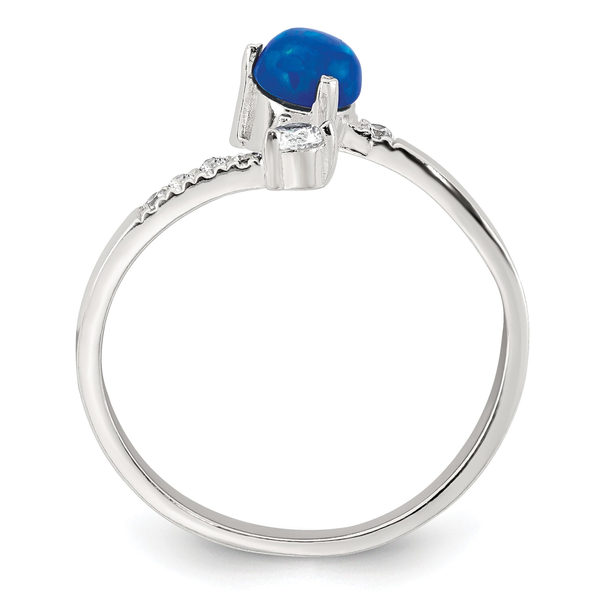 Sterling Silver Polished Opal and CZ Bypass Ring
