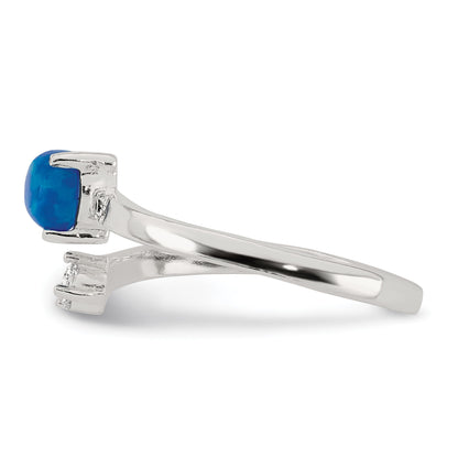 Sterling Silver Polished Opal and CZ Bypass Ring