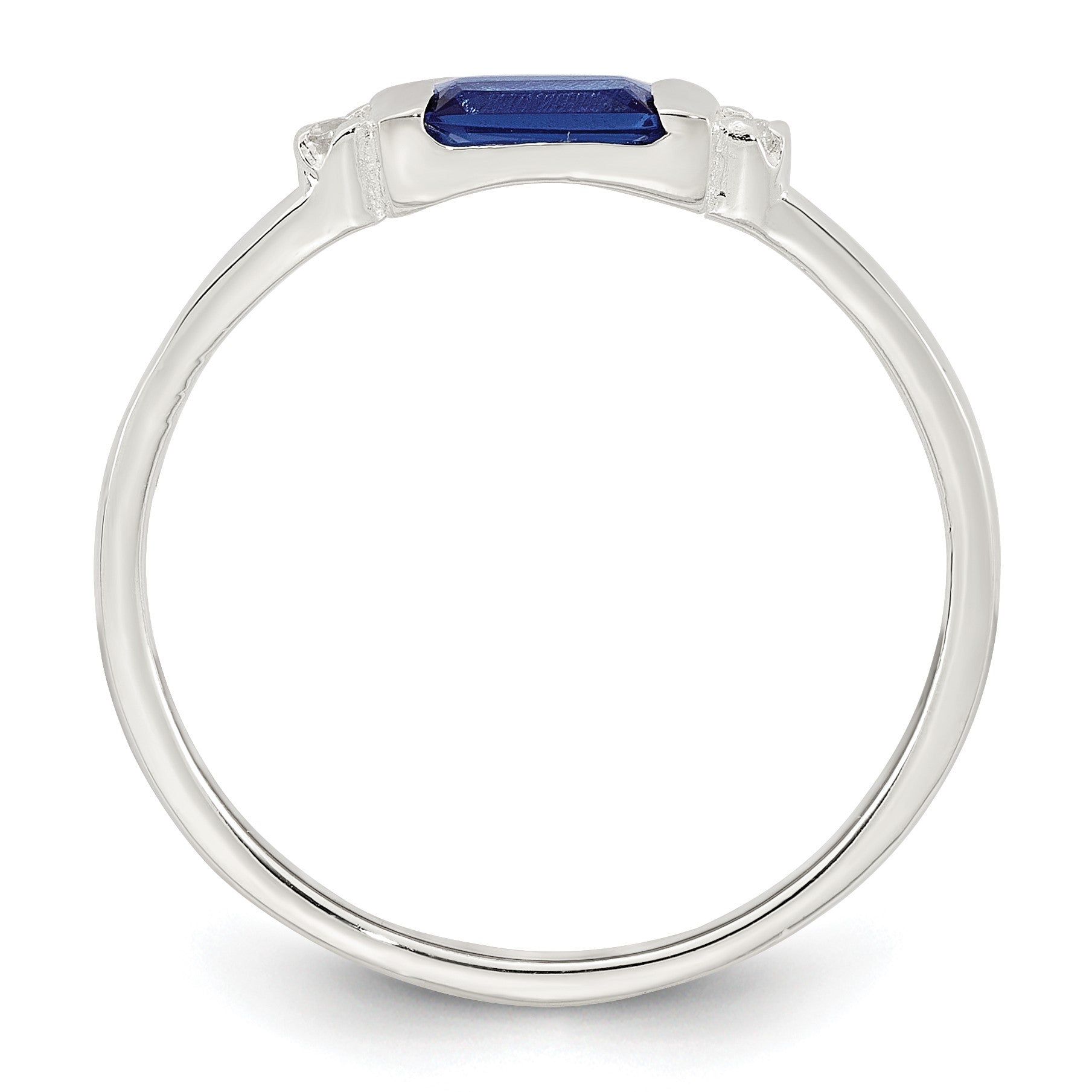 Sterling Silver Polished Blue and White Rectangular CZ Size 7 Ring