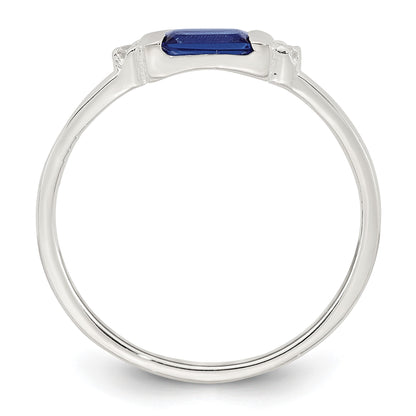 Sterling Silver Polished Blue and White Rectangular CZ Size 7 Ring