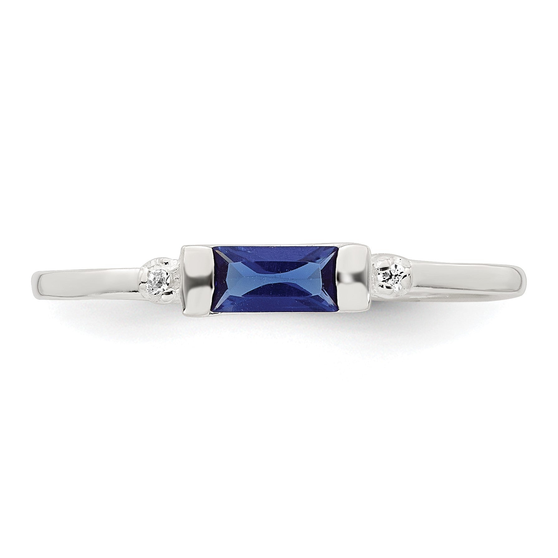 Sterling Silver Polished Blue and White Rectangular CZ Size 6 Ring