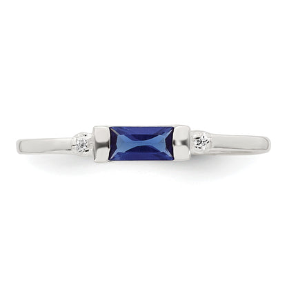 Sterling Silver Polished Blue and White Rectangular CZ Size 6 Ring