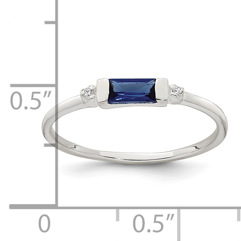Sterling Silver Polished Blue and White Rectangular CZ Size 7 Ring