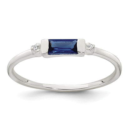 Sterling Silver Polished Blue and White Rectangular CZ Size 6 Ring