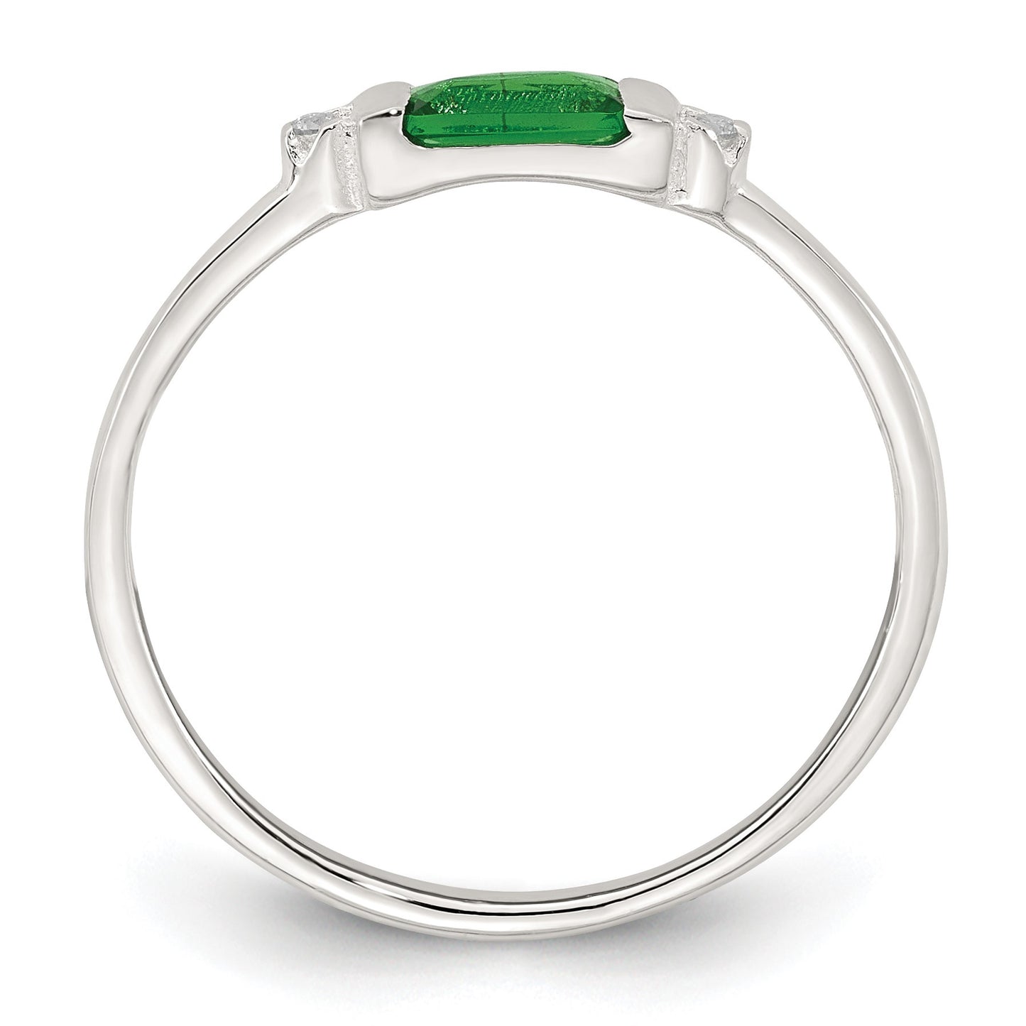 Sterling Silver Polished Green and White Rectangular CZ Size 6 Ring