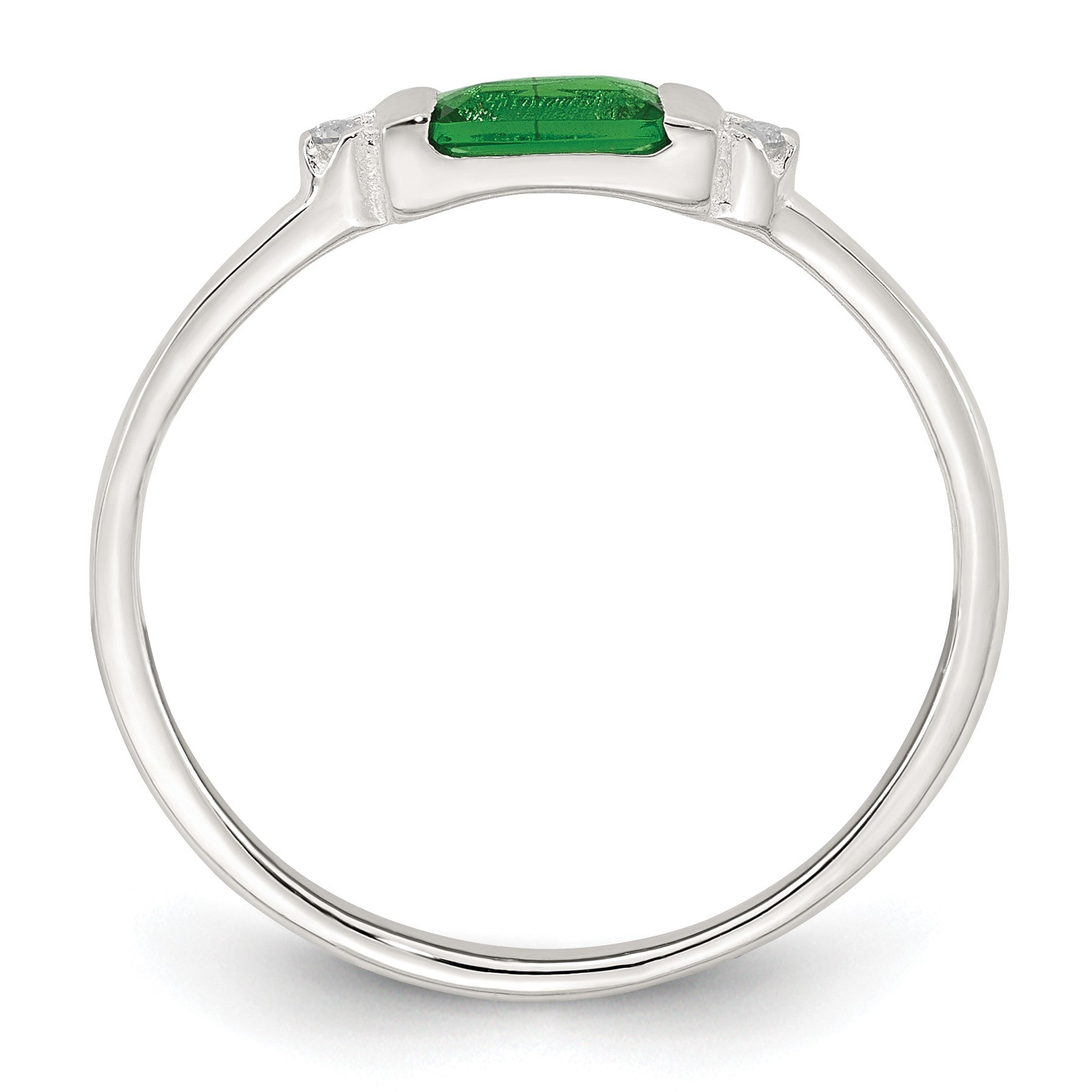 Sterling Silver Polished Green and White Rectangular CZ Size 7 Ring