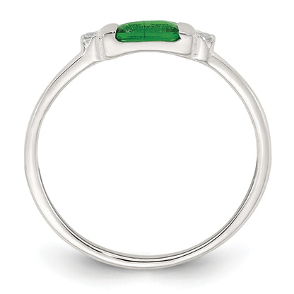 Sterling Silver Polished Green and White Rectangular CZ Size 7 Ring