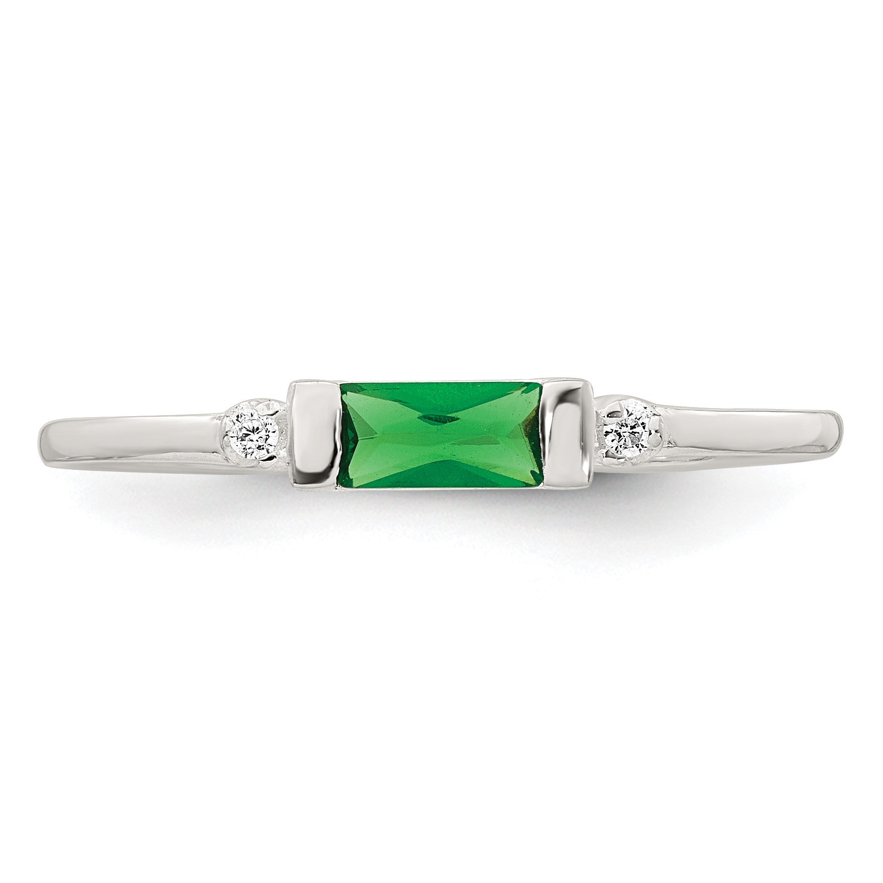 Sterling Silver Polished Green and White Rectangular CZ Size 6 Ring
