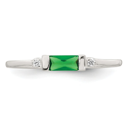 Sterling Silver Polished Green and White Rectangular CZ Size 6 Ring