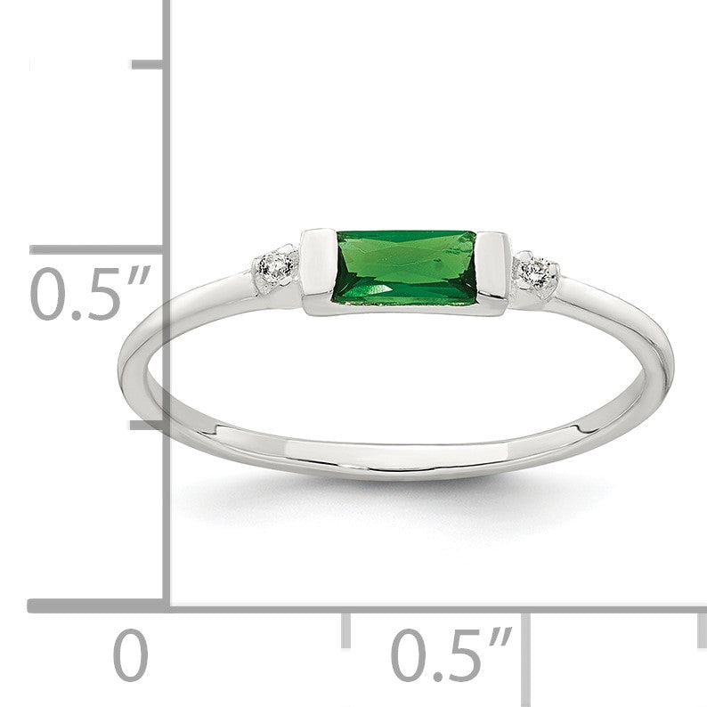 Sterling Silver Polished Green and White Rectangular CZ Size 6 Ring