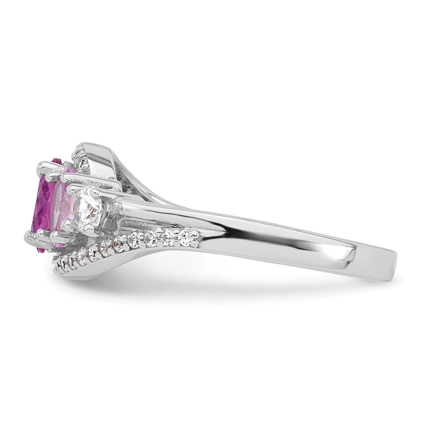 Sterling Silver Rhodium-plated Polished Pink CZ  5-Stone Size 6 Ring
