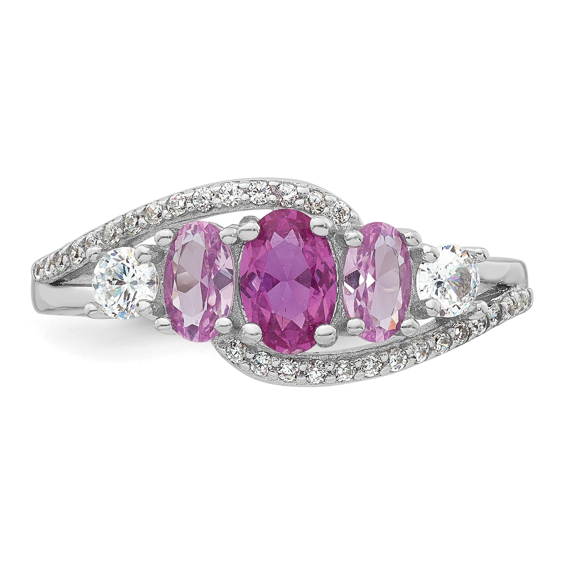 Sterling Silver Rhodium-plated Polished Pink CZ  5-Stone Size 7 Ring