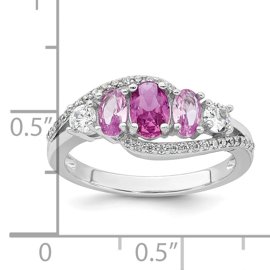 Sterling Silver Rhodium-plated Polished Pink CZ  5-Stone Size 7 Ring