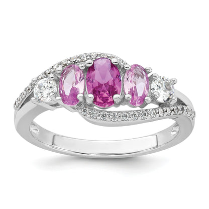 Sterling Silver Rhodium-plated Polished Pink CZ  5-Stone Size 8 Ring