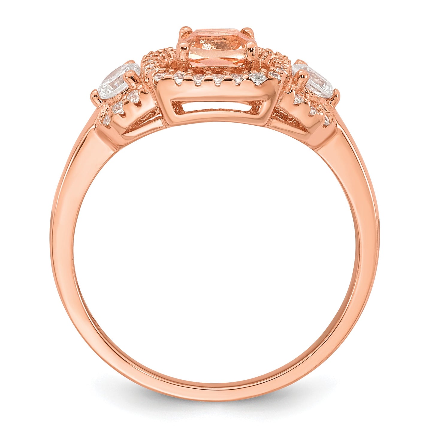 Sterling Silver Rose-tone Polished Fancy Pink CZ Halo Size 6 Ring