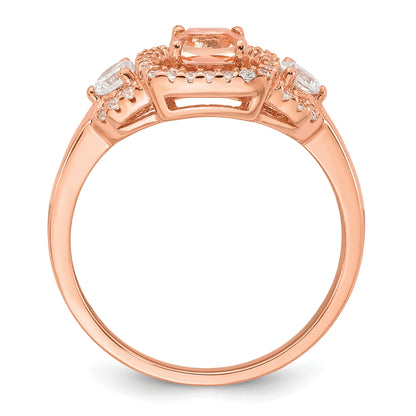 Sterling Silver Rose-tone Polished Fancy Pink CZ Halo Size 6 Ring
