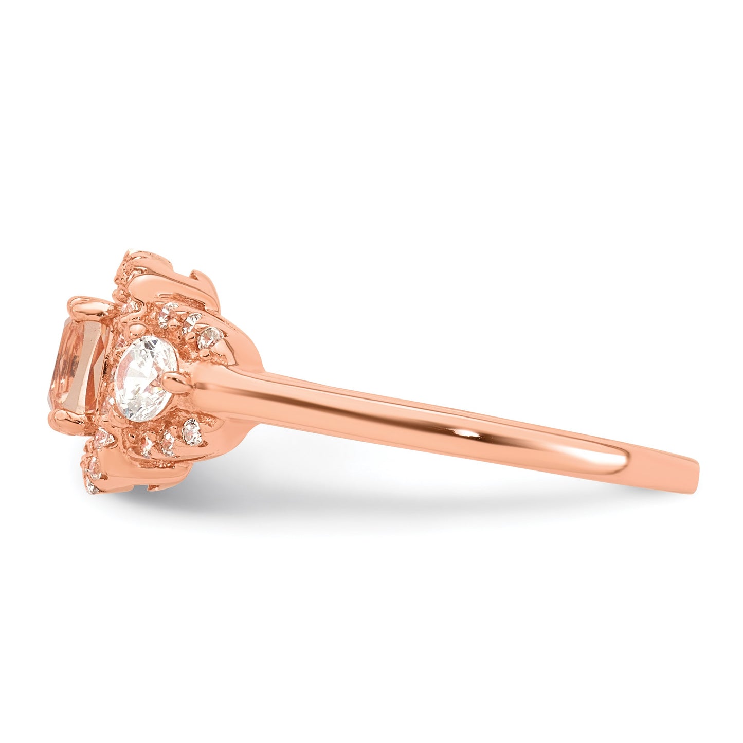 Sterling Silver Rose-tone Polished Fancy Pink CZ Halo Size 6 Ring