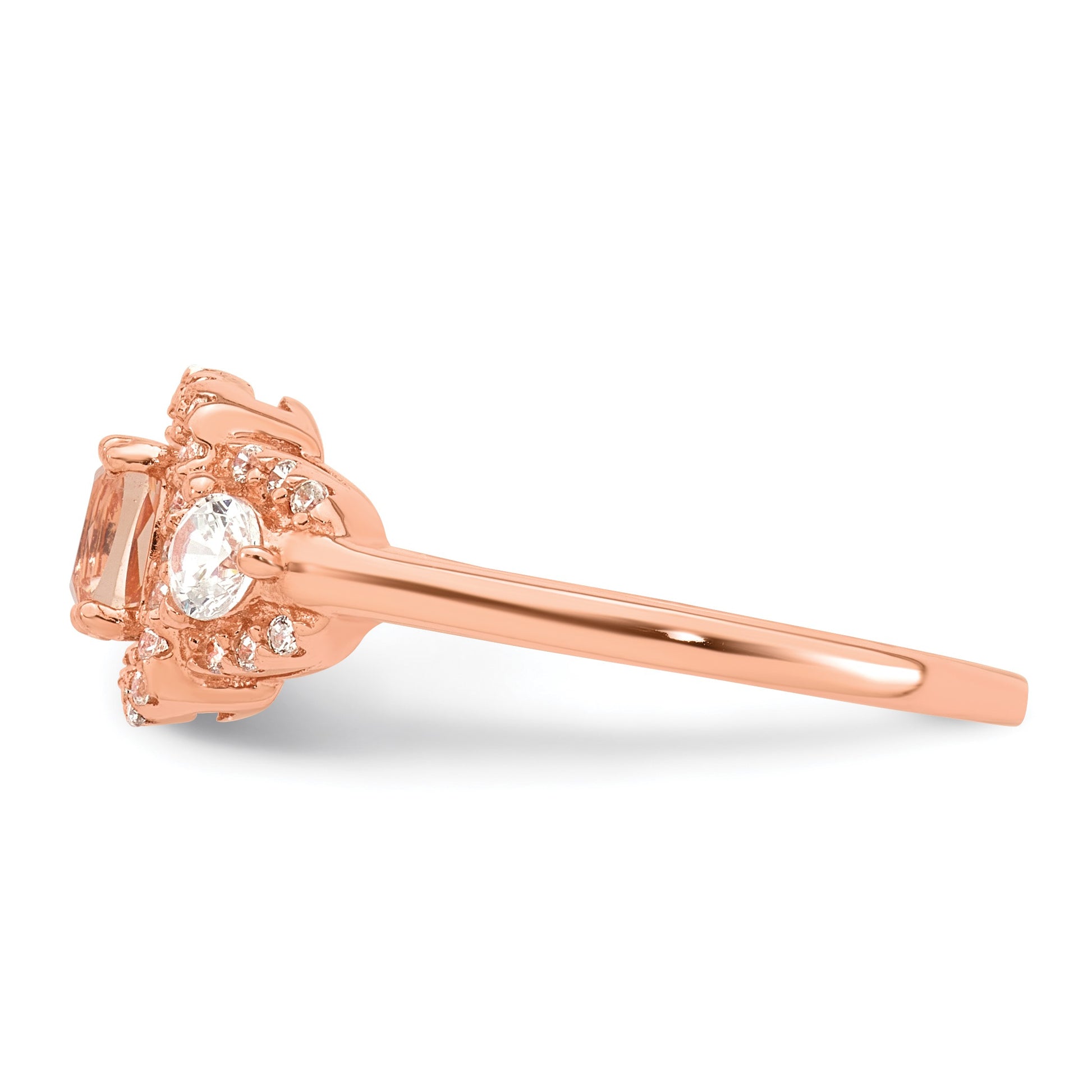 Sterling Silver Rose-tone Polished Fancy Pink CZ Halo Size 6 Ring