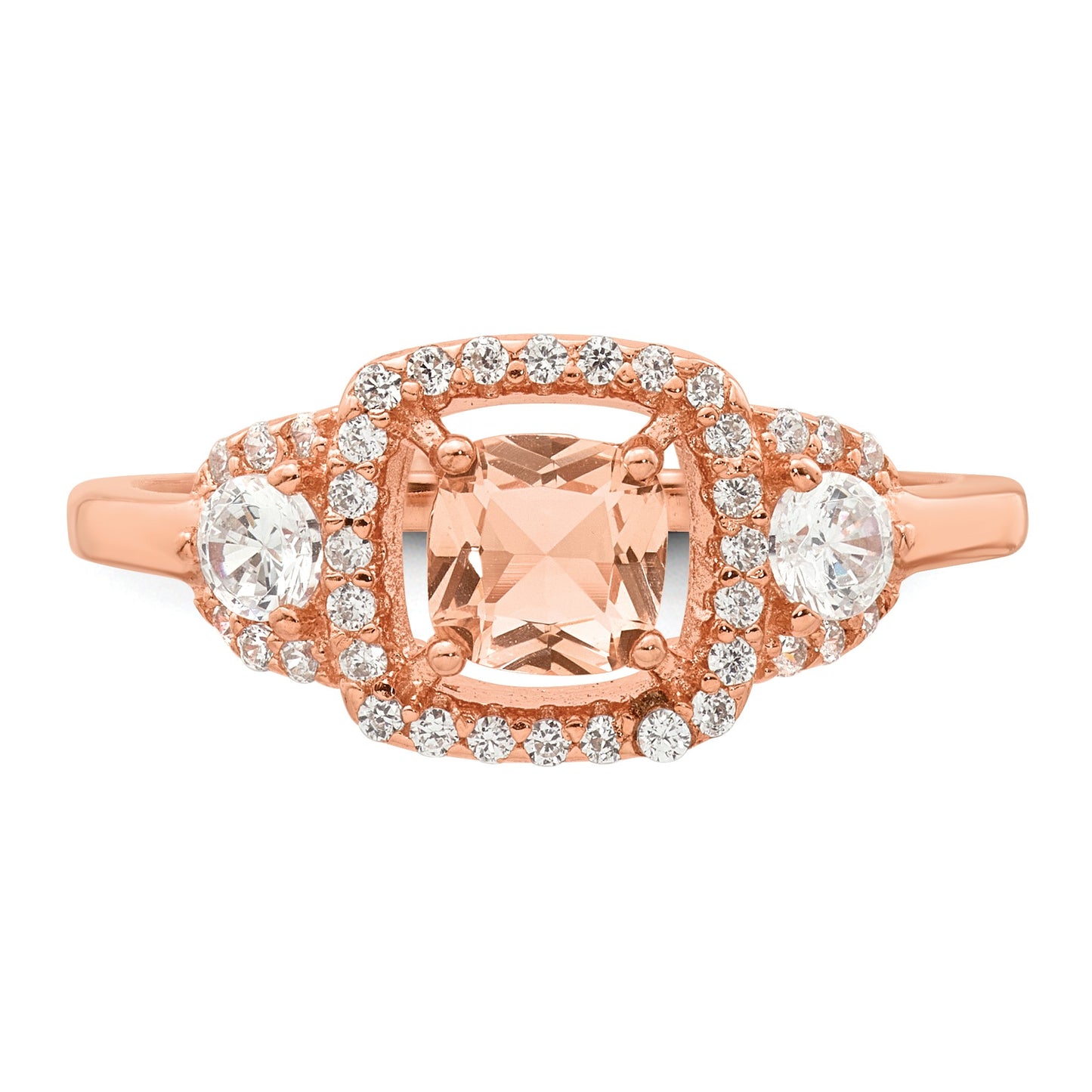 Sterling Silver Rose-tone Polished Fancy Pink CZ Halo Size 6 Ring