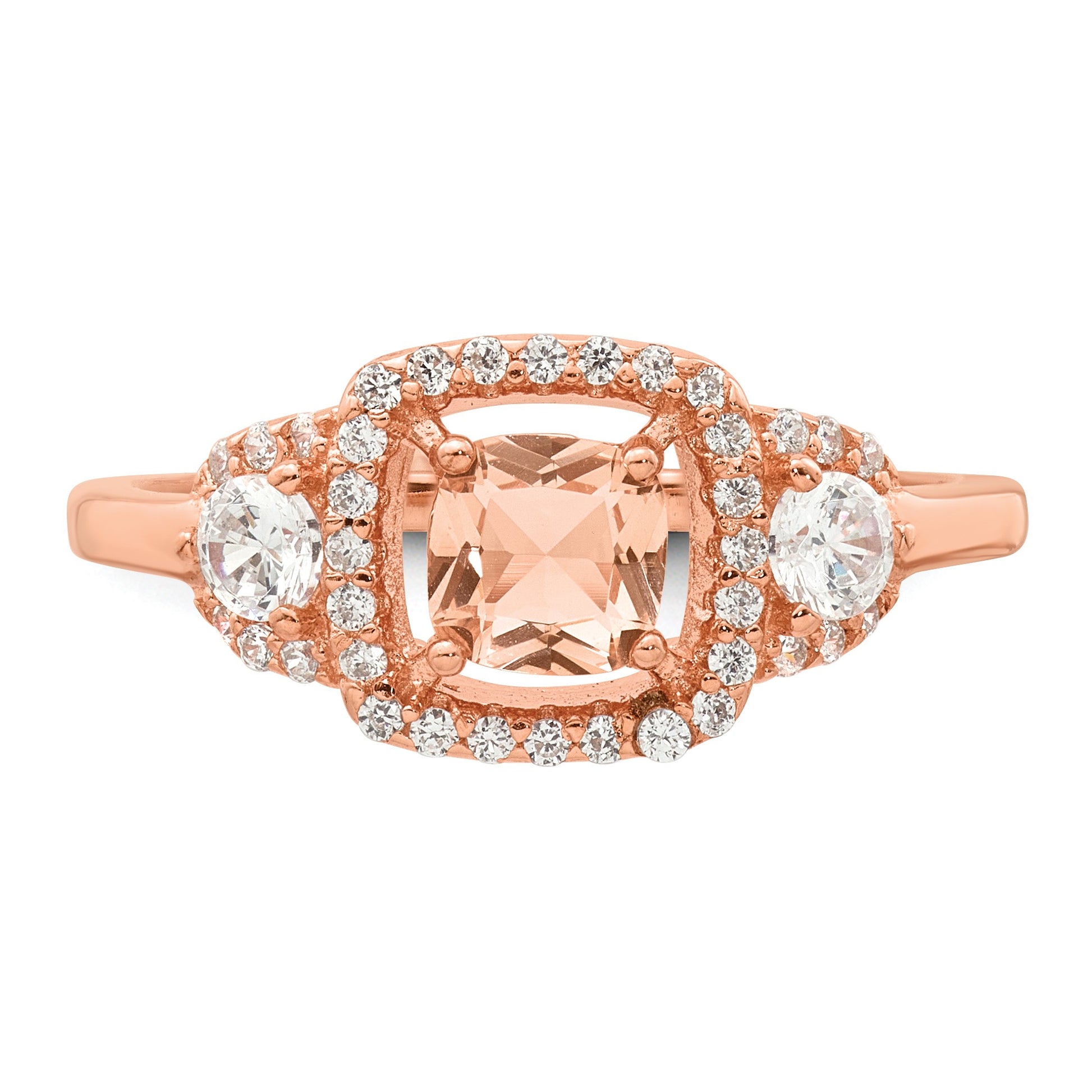 Sterling Silver Rose-tone Polished Fancy Pink CZ Halo Size 6 Ring