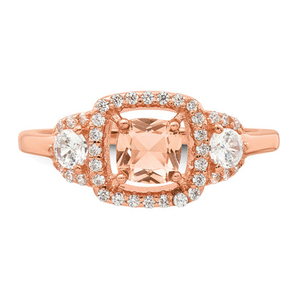 Sterling Silver Rose-tone Polished Fancy Pink CZ Halo Size 6 Ring