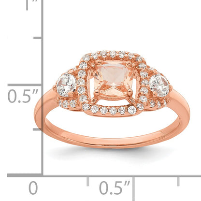 Sterling Silver Rose-tone Polished Fancy Pink CZ Halo Size 6 Ring