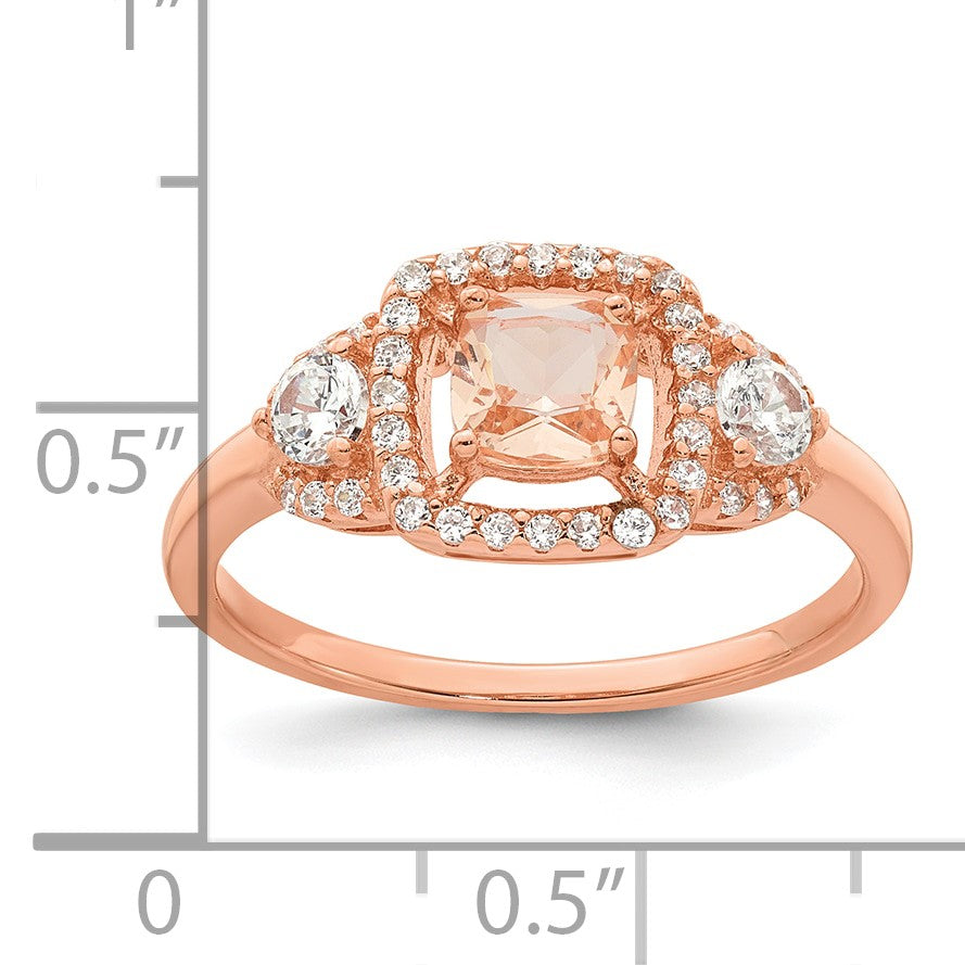 Sterling Silver Rose-tone Polished Fancy Pink CZ Halo Size 7 Ring