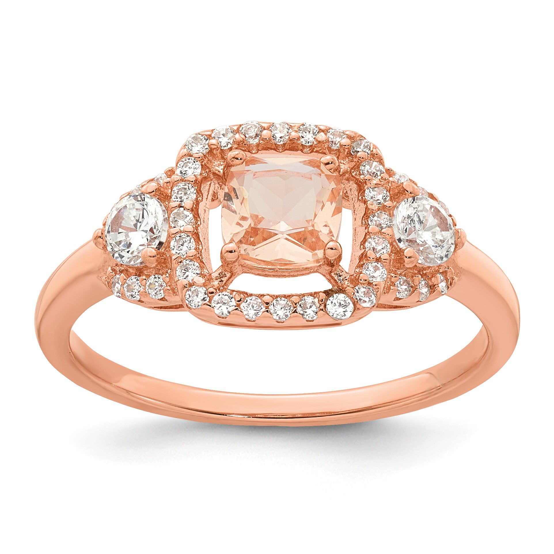 Sterling Silver Rose-tone Polished Fancy Pink CZ Halo Size 6 Ring