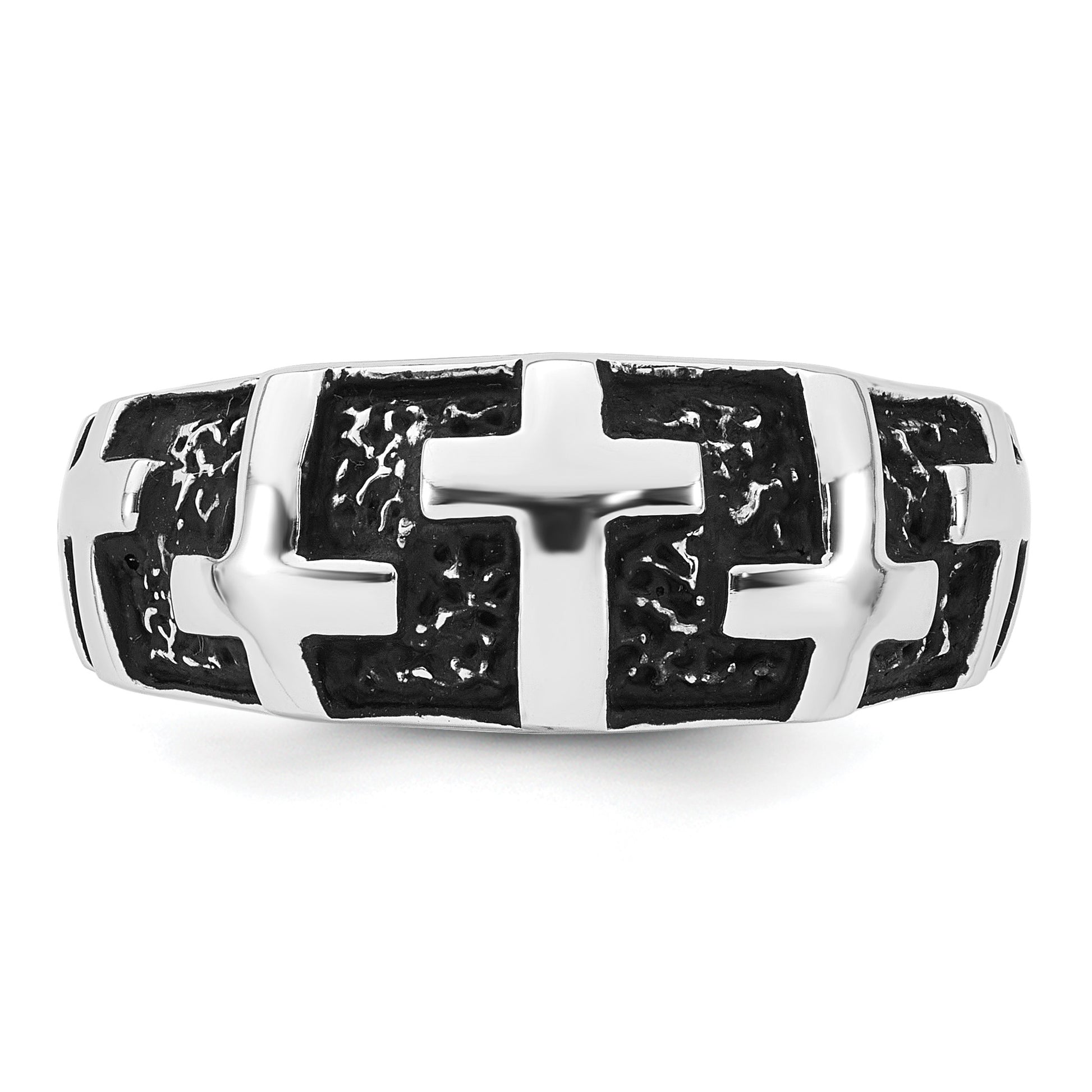 Sterling Silver Rhodium-plated Enameled Polished Multi-Cross Size 10 Men's Ring