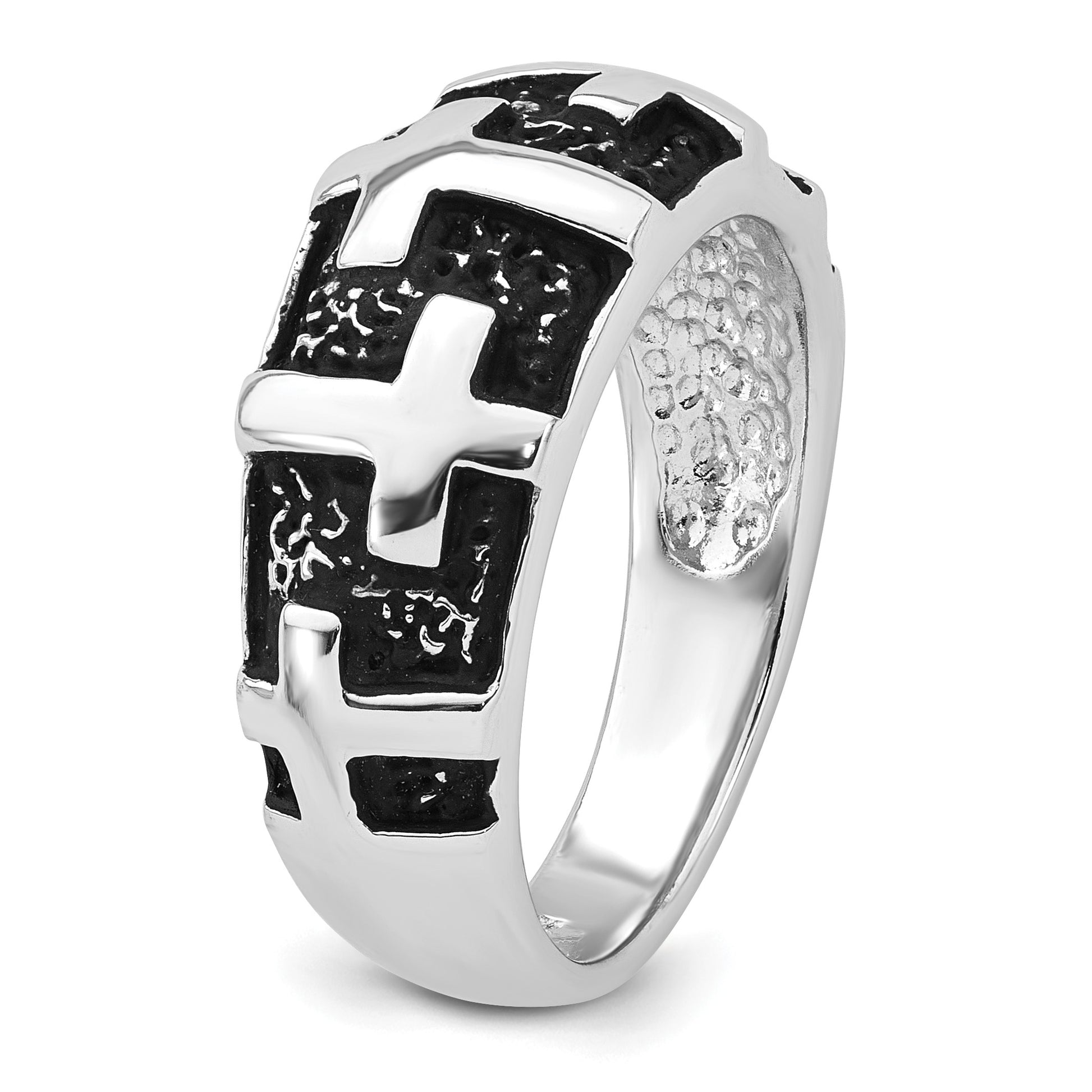 Sterling Silver Rhodium-plated Enameled Polished Multi-Cross Size 11 Men's Ring
