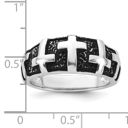 Sterling Silver Rhodium-plated Enameled Polished Multi-Cross Size 10 Men's Ring
