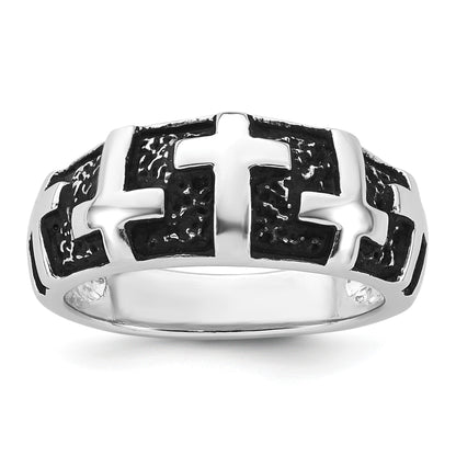 Sterling Silver Rhodium-plated Enameled Polished Multi-Cross Size 10 Men's Ring
