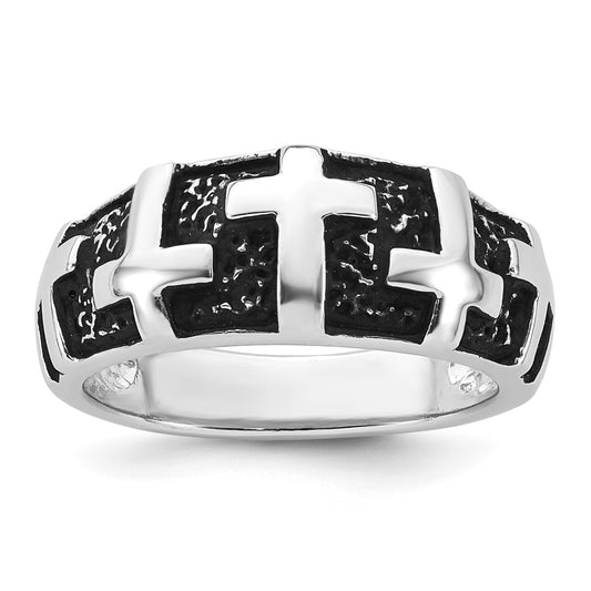 Sterling Silver Rhodium-plated Enameled Polished Multi-Cross Size 10 Men's Ring