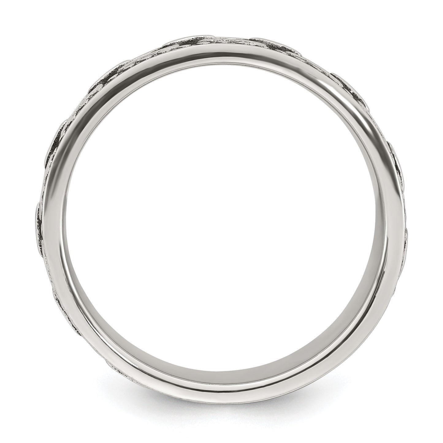 Sterling Silver Polished Beaded Antiqued Chain Link Band Size 10 Mens Ring
