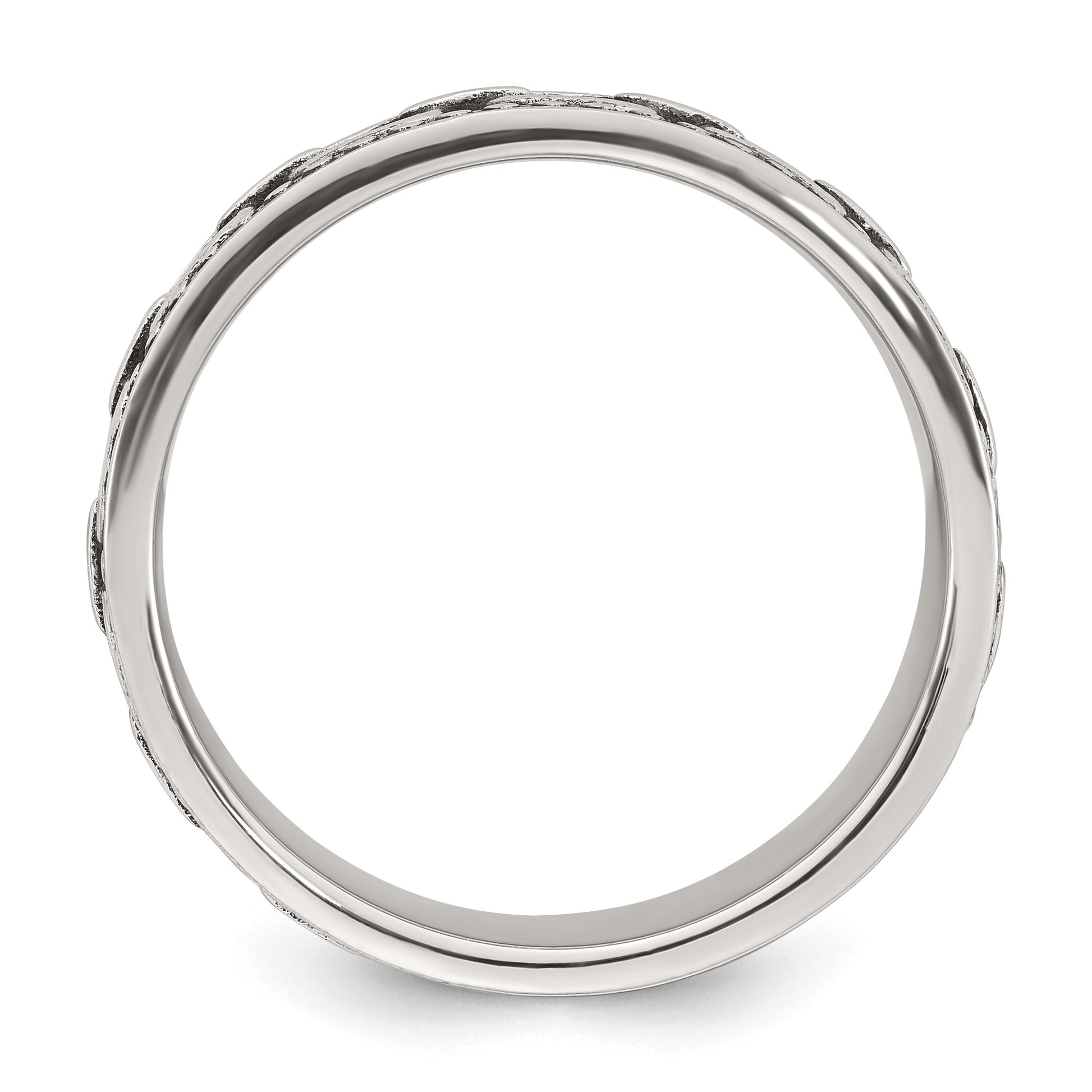 Sterling Silver Polished Beaded Antiqued Chain Link Band Size 11 Mens Ring