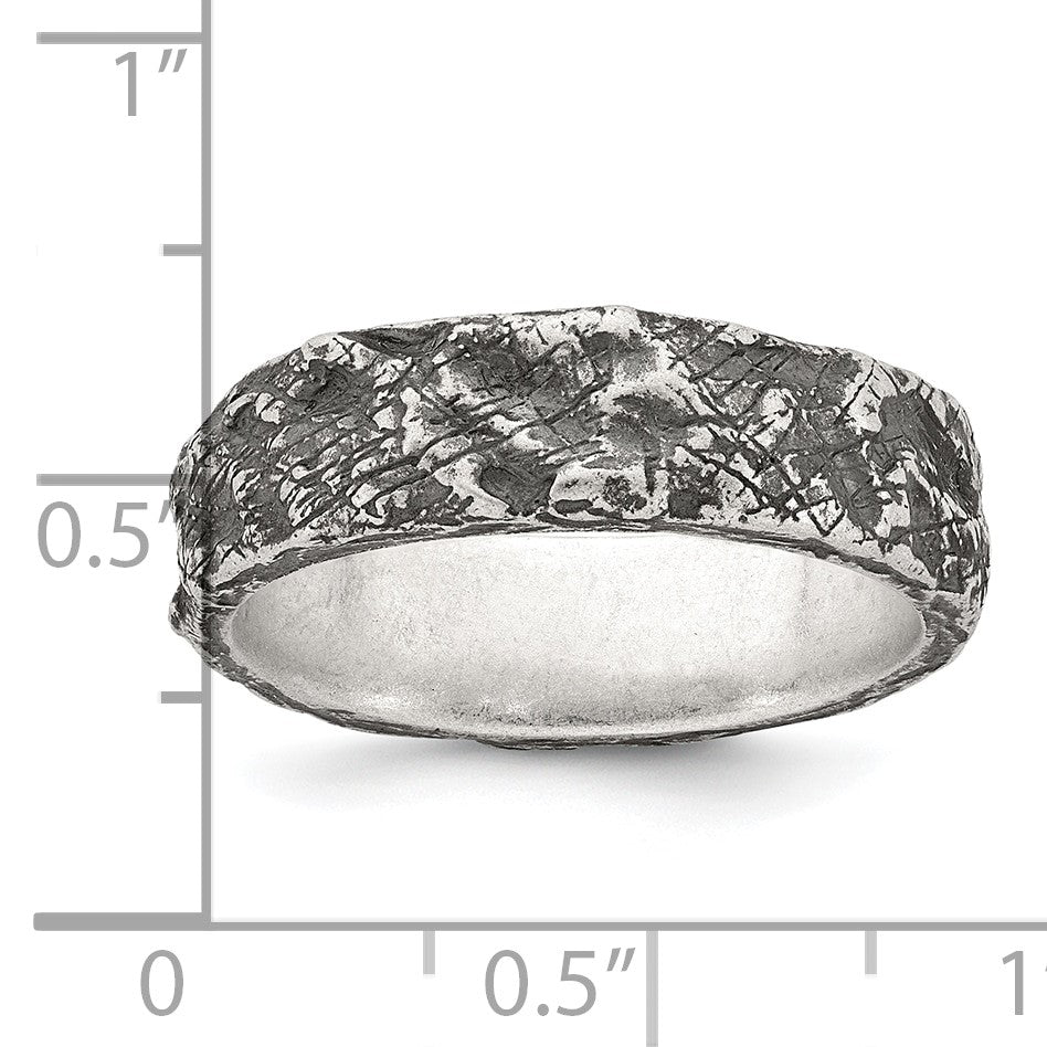 Sterling Silver Antiqued and Textured Nugget Mens Size 10 Band Ring