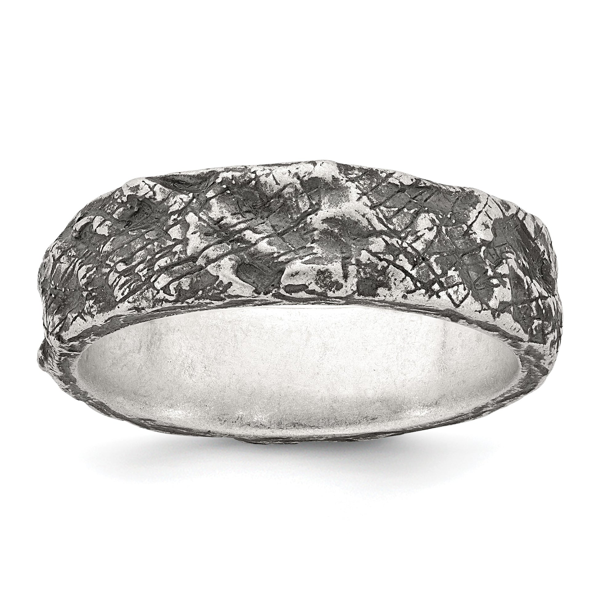 Sterling Silver Antiqued and Textured Nugget Mens Size 10 Band Ring