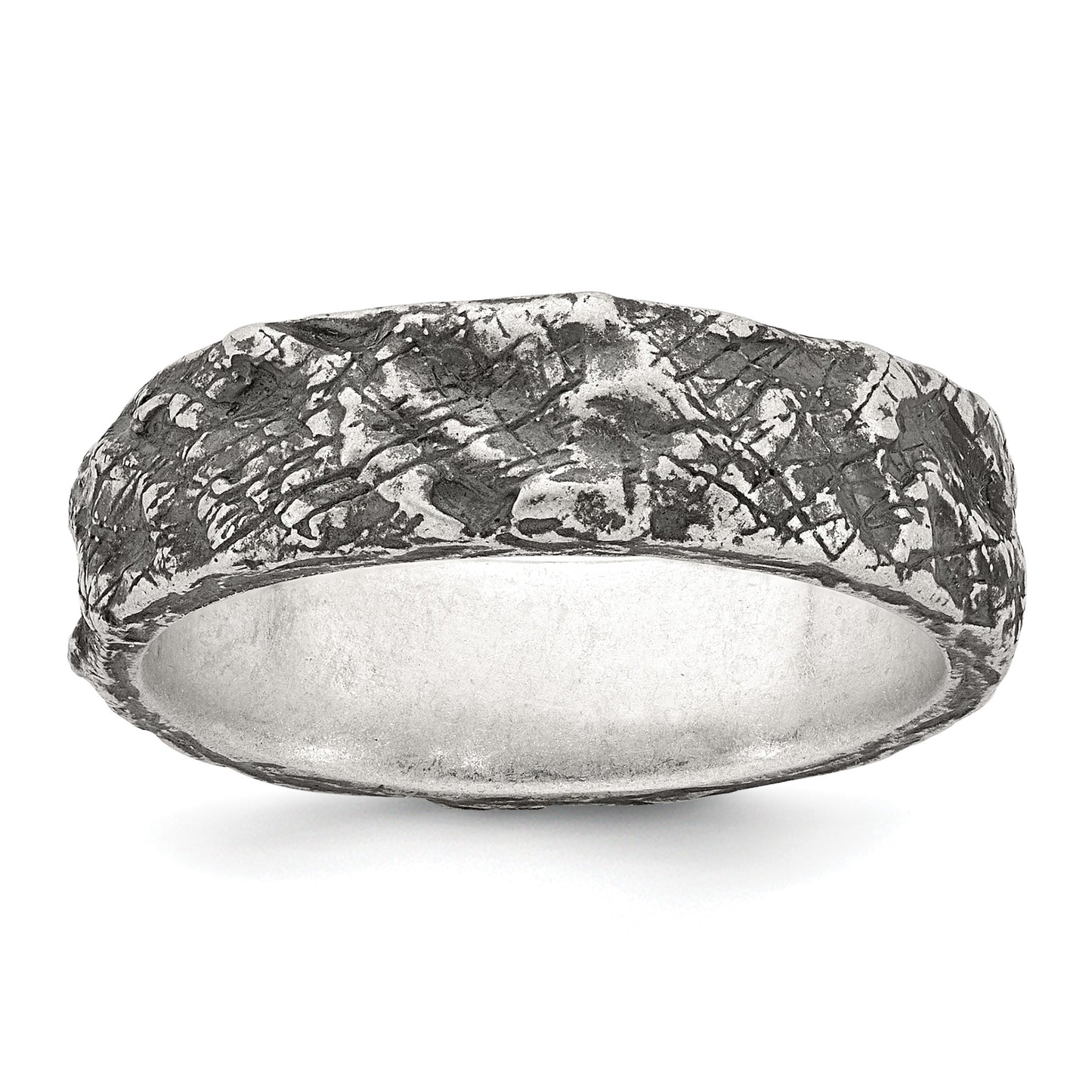 Sterling Silver Antiqued and Textured Nugget Mens Size 11 Band Ring