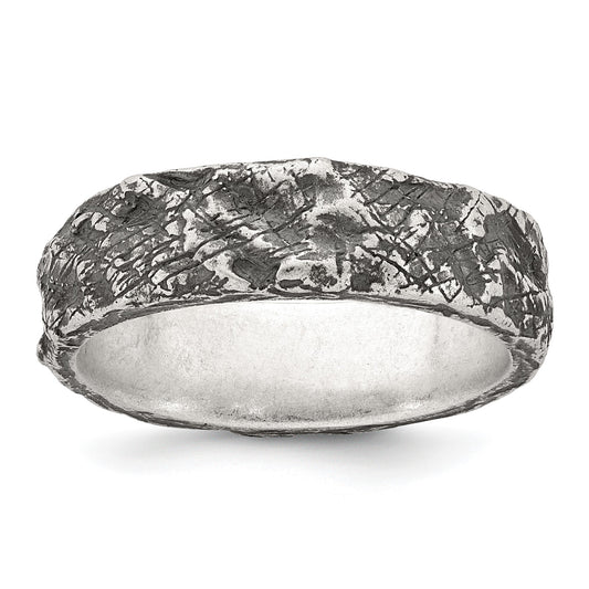 Sterling Silver Antiqued and Textured Nugget Mens Size 11 Band Ring