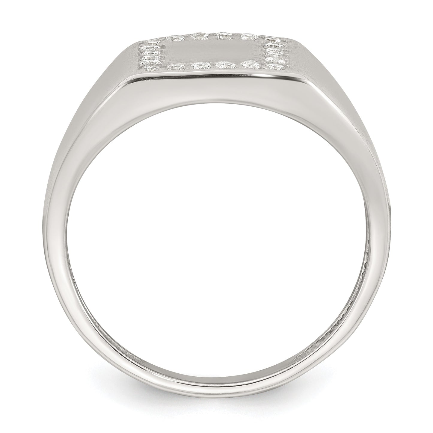 Sterling Silver Polished White CZ Square Border Size 10 Mens Signet Ring