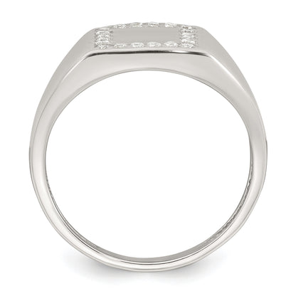 Sterling Silver Polished White CZ Square Border Size 10 Mens Signet Ring