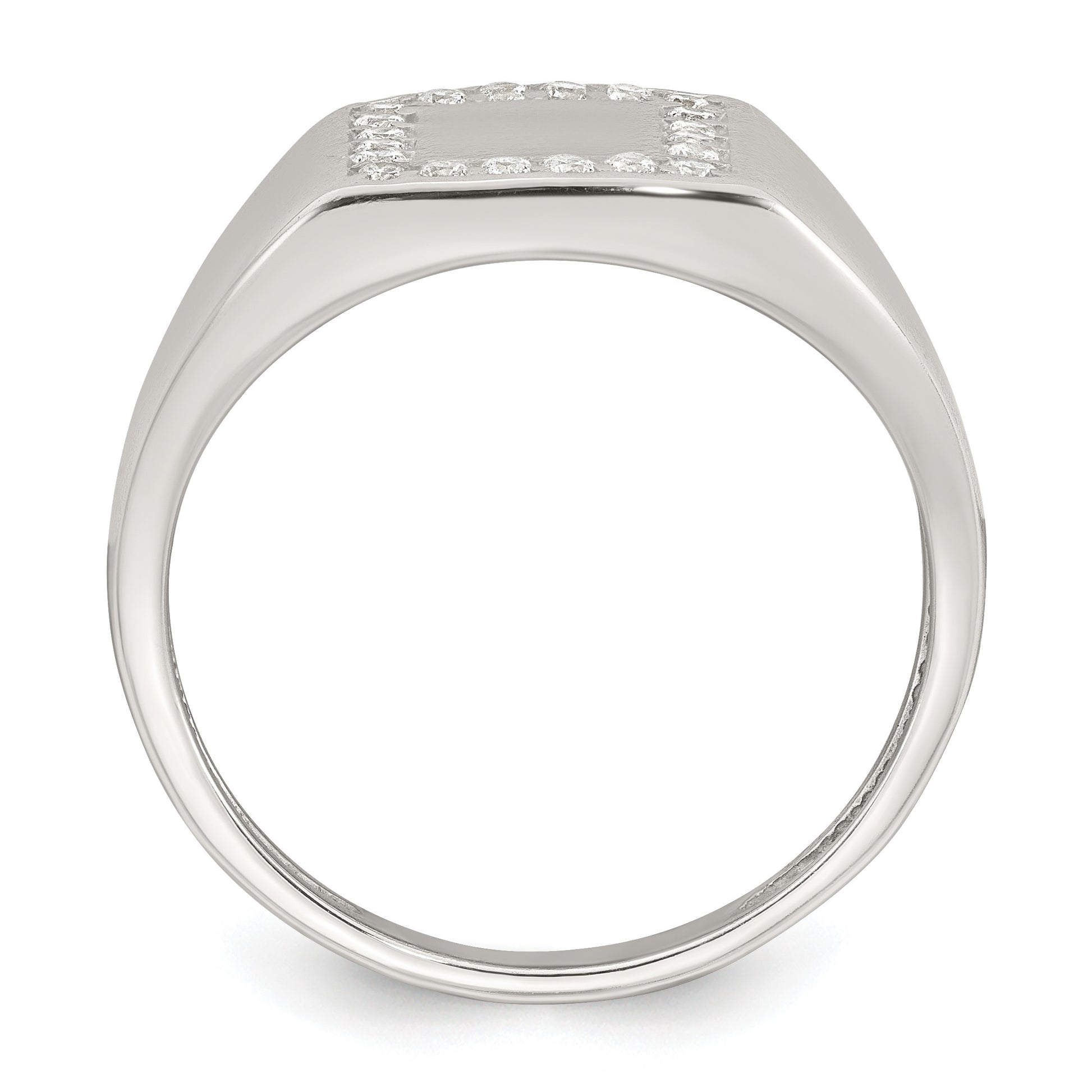 Sterling Silver Polished White CZ Square Border Size 11 Mens Signet Ring