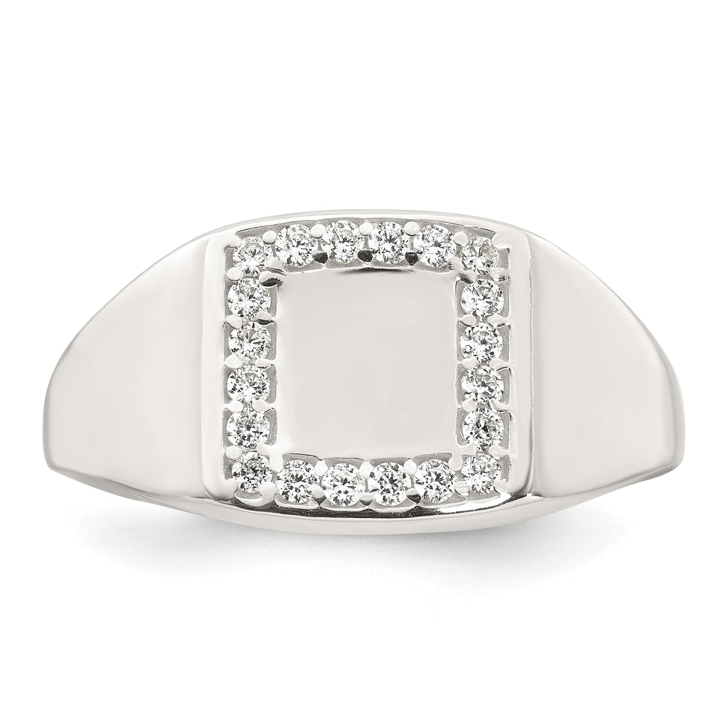 Sterling Silver Polished White CZ Square Border Size 10 Mens Signet Ring