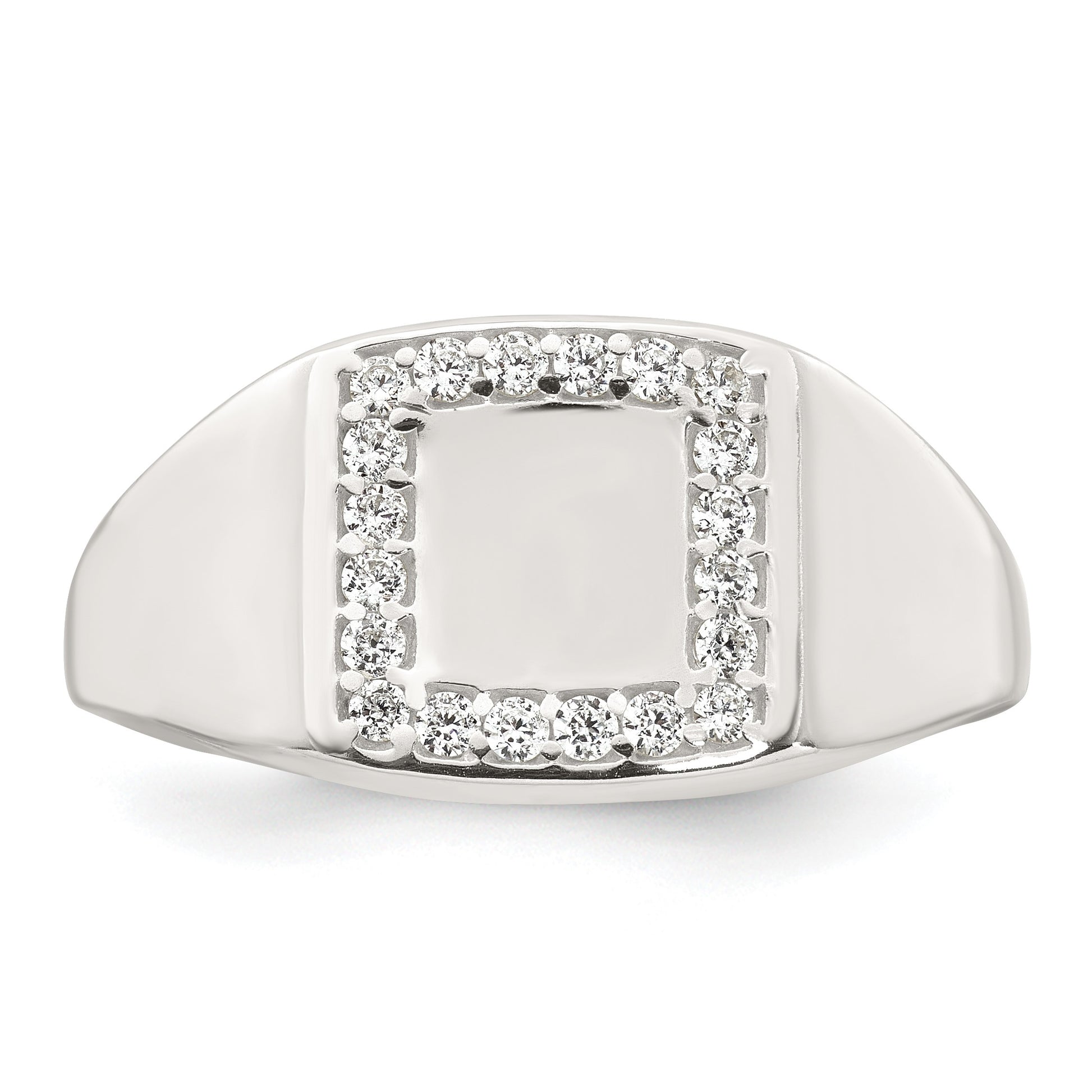 Sterling Silver Polished White CZ Square Border Size 10 Mens Signet Ring