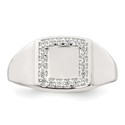 Sterling Silver Polished White CZ Square Border Size 11 Mens Signet Ring
