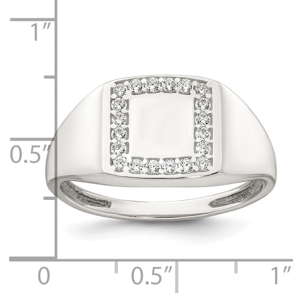 Sterling Silver Polished White CZ Square Border Size 10 Mens Signet Ring