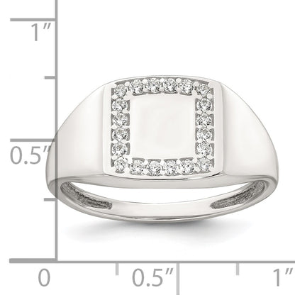 Sterling Silver Polished White CZ Square Border Size 11 Mens Signet Ring