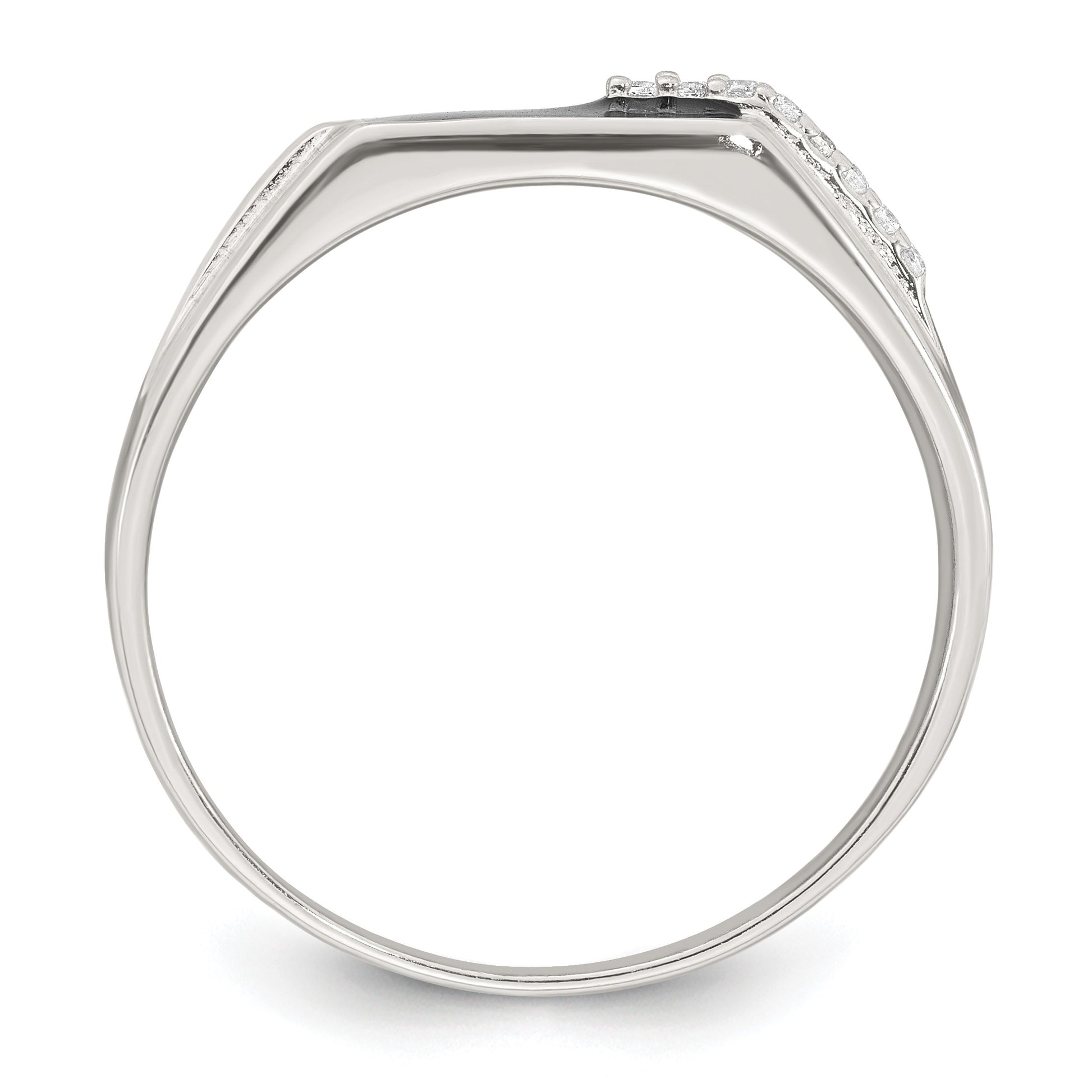 Sterling Silver Polished Black Enameled and White CZ Size 11 Mens Signet Ring